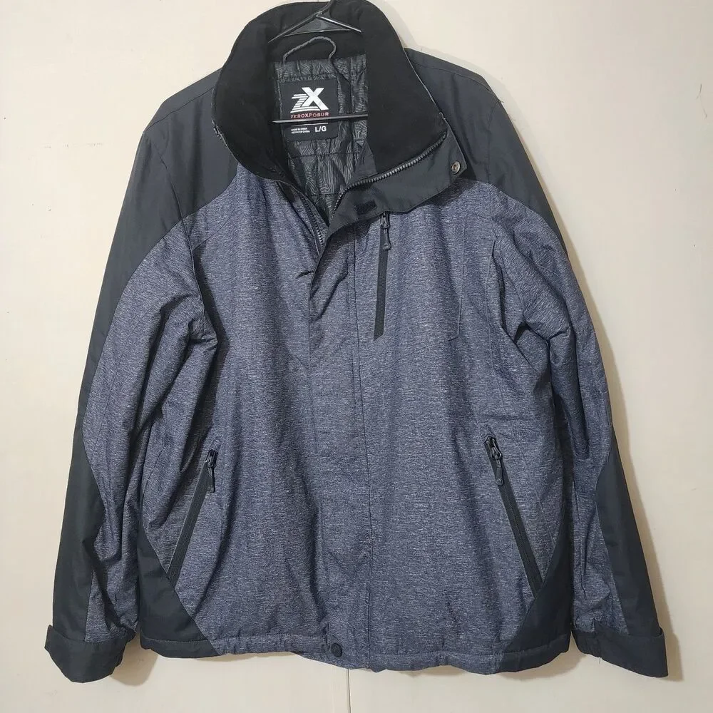 Zero Xposur Mens Large Black Heather Gray Softshell Zip Up Mid Weight Coat